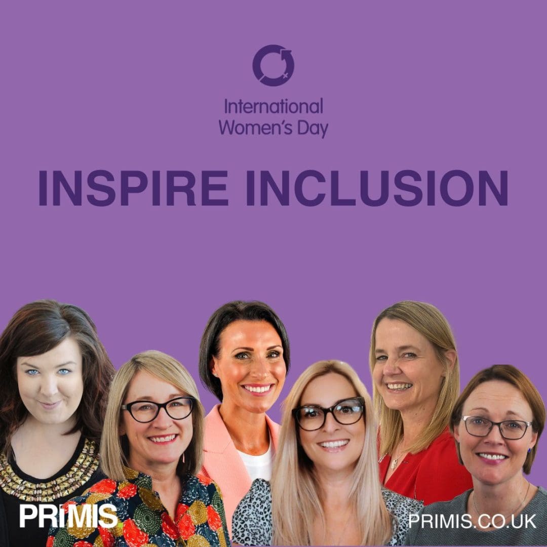 International Women's Day 2024 promotional graphic featuring leading women from PRIMIS Mortgage Network. Inspire Inclusion tagline featured